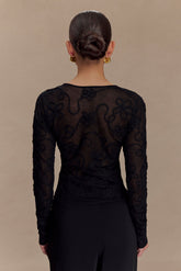 Omari Embroidery Long Sleeve Knit Top - Black